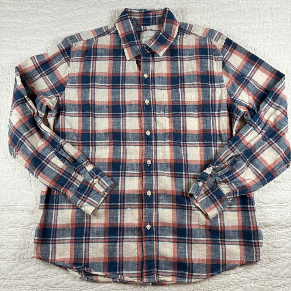 American Eagle Super Soft Plaid Button Up Shirt Mens L Long Sleeve Cabincore